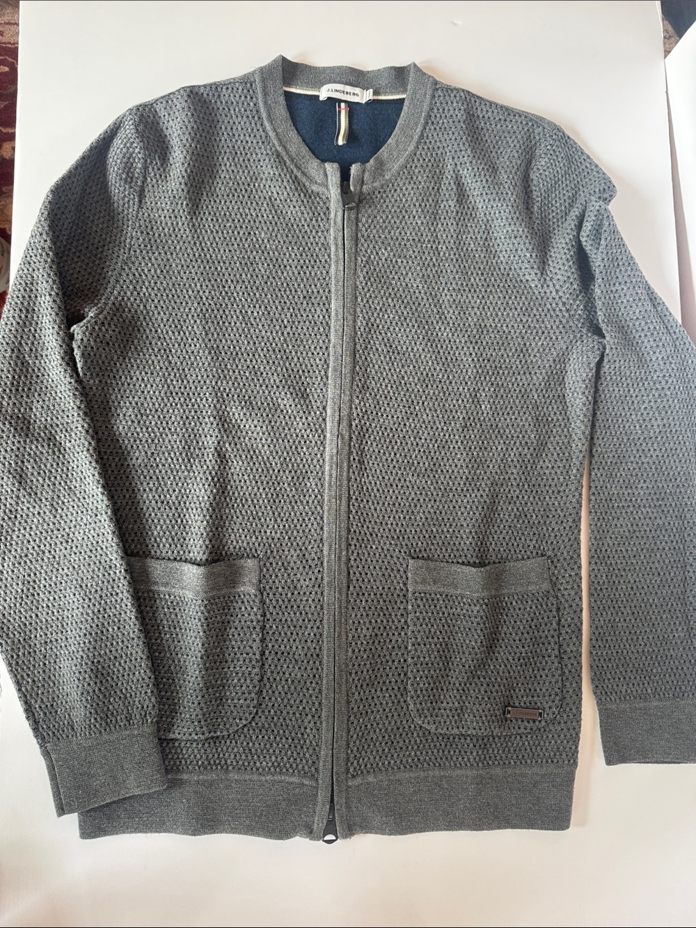 J. Lindeberg Men grey Merino Wool cotton Full-Zip Cardigan post Sweater m women